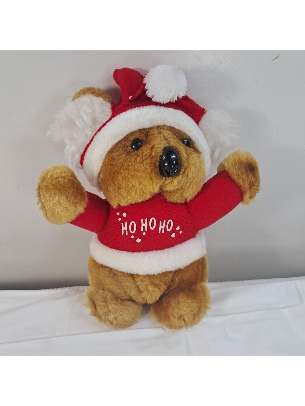 Vintage Dan Dee Santa koala bear ho ho ho brown 1987 Christmas red hat Dandee